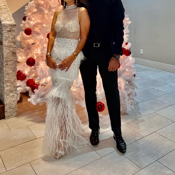 Jovani feather white gown - Picture 3 of 3